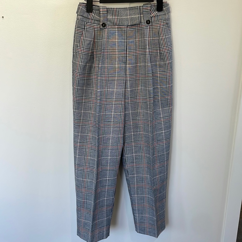 NWOT Topshop plaid black white burgundy work career church pants. Size 2